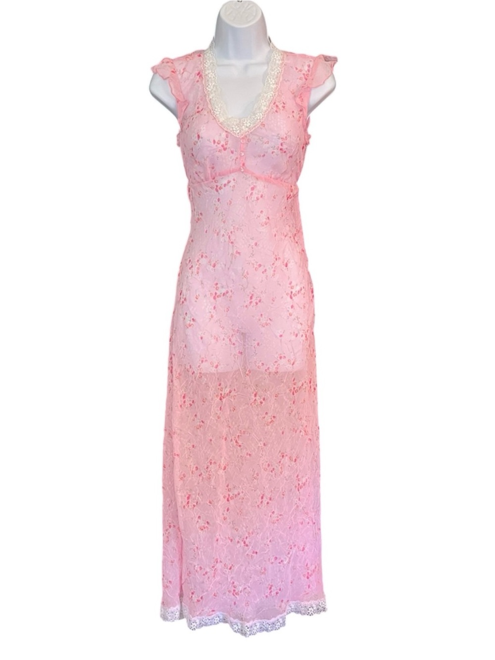 Vintage Rampage Pink Sheer Floral & Lace Coquette Fairy Maxi Dress - Picture 2 of 9